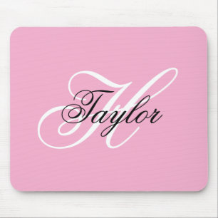 Black and White Fancy Monogram Pink Mouse Pad