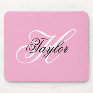 Black and White Fancy Monogram Pink Mouse Pad