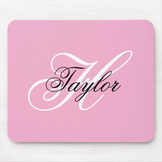 Black and White Fancy Monogram Pink Mouse Pad (Front)