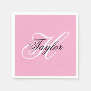 Black and White Fancy Monogram Pink Napkins