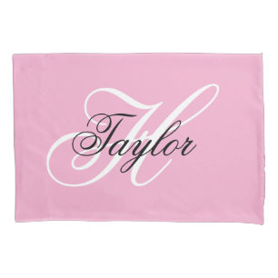 Black and White Fancy Monogram Pink Pillow Case