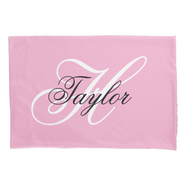 Black and White Fancy Monogram Pink Pillow Case (Front)