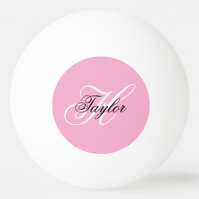 Black and White Fancy Monogram Pink Ping Pong Ball (Front)