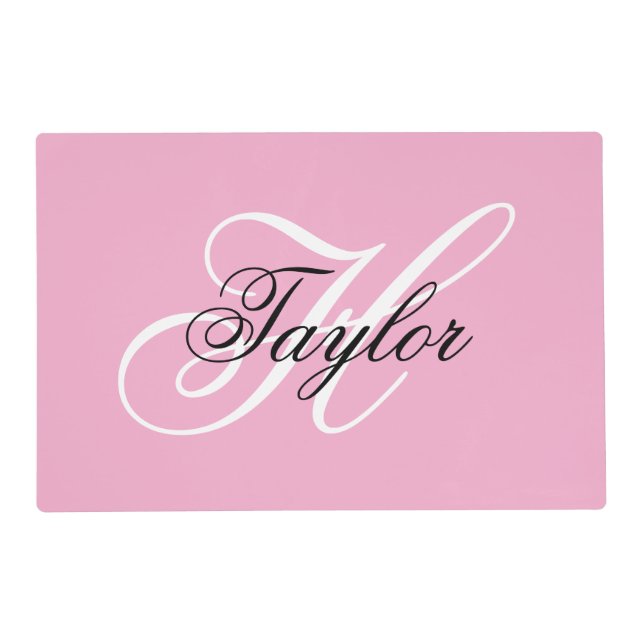 Black and White Fancy Monogram Pink Placemat (Front)