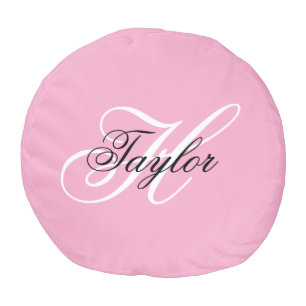 Black and White Fancy Monogram Pink Pouf