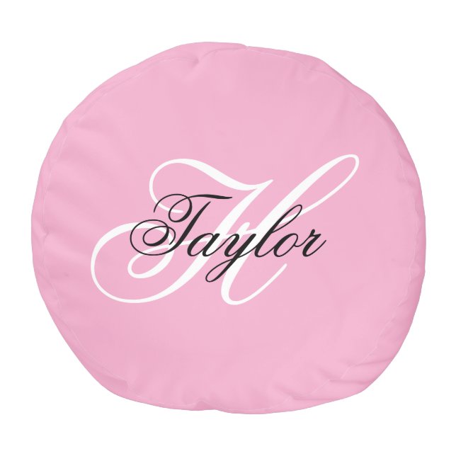 Black and White Fancy Monogram Pink Pouf (Top)