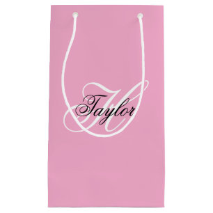 Black and White Fancy Monogram Pink Small Gift Bag
