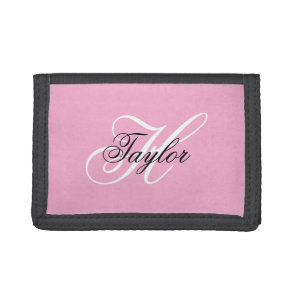Black and White Fancy Monogram Pink Tri-fold Wallet
