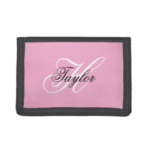 Black and White Fancy Monogram Pink Tri-fold Wallet