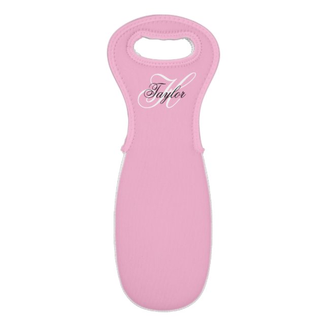 Black and White Fancy Monogram Pink Wine Bag (Front Flat)