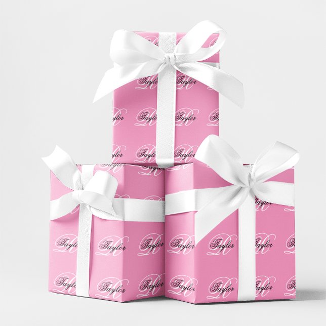 Black and White Fancy Monogram Pink Wrapping Paper (Black and White Fancy Monogram Pink Wrapping Paper)