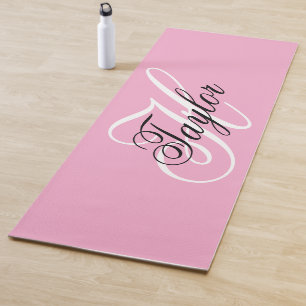 Black and White Fancy Monogram Pink Yoga Mat