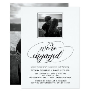 Black and White Fancy Script Engagement Party Invitation