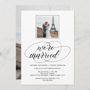 Black and White Fancy Script Photo We're Married Invitation