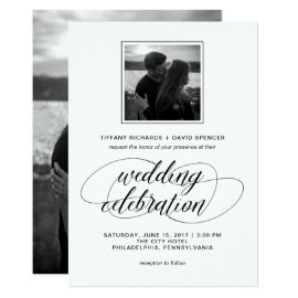 Black and White Fancy Script Wedding Photo Card