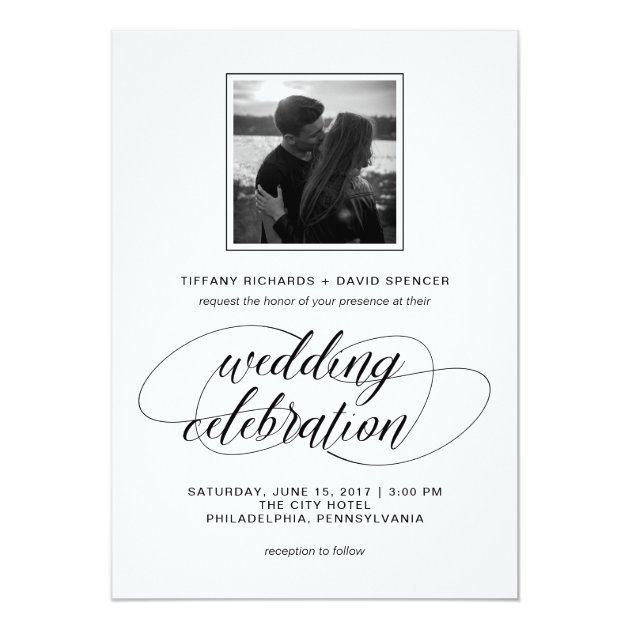 Black And White Fancy Script Wedding Photo Card