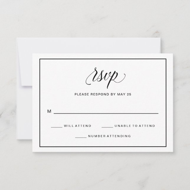 Black and White Fancy Script Wedding Response (Front)