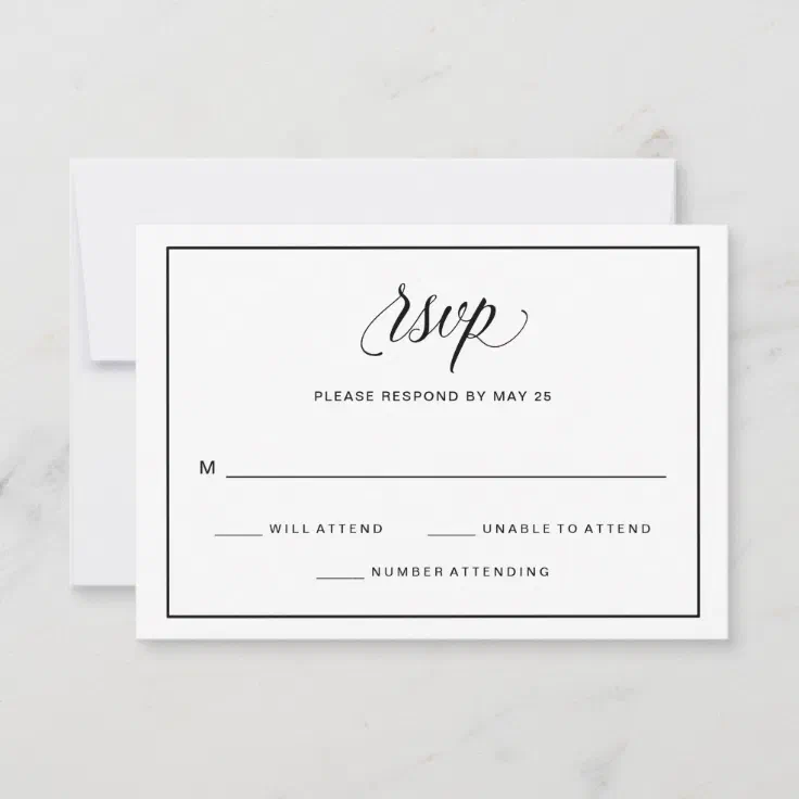 Black and White Fancy Script Wedding RSVP | Photo | Zazzle