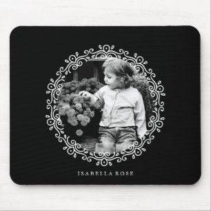 Black and White Fancy Swirls Photo Frame Mouse Pad