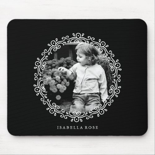 Black and White Fancy Swirls Photo Frame Mouse Pad