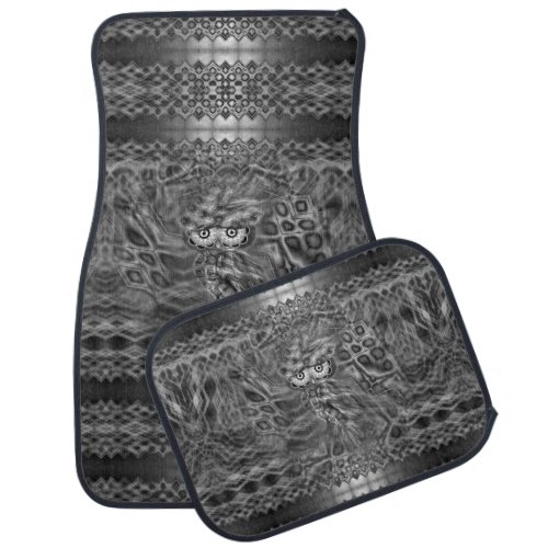 Black And White Fantasy Owl Camouflage Set Car Floor Mat