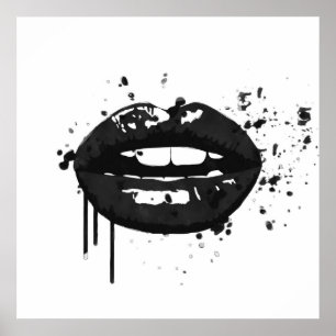 Black and white fashion glamor beauty lips kiss poster