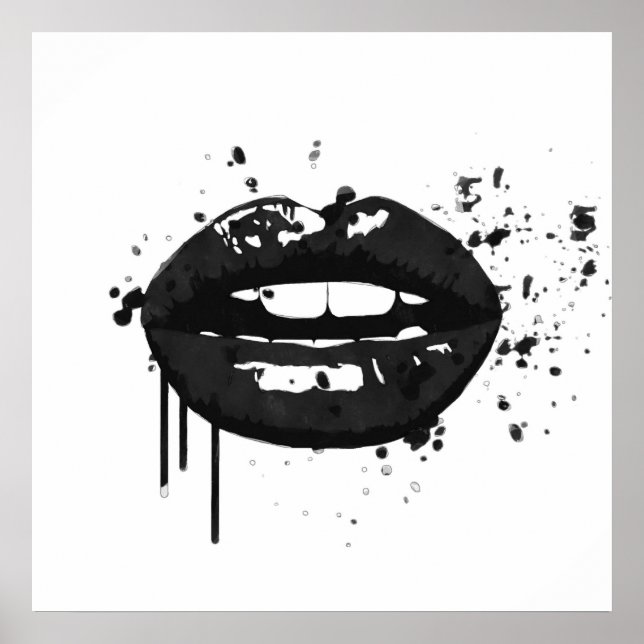 Black and white fashion glamor beauty lips kiss poster (Front)