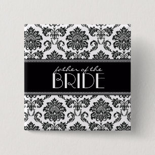 Black and White Father Of The Bride Damask Button