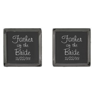 Black and White Father of the Bride Gunmetal Finish Cufflinks