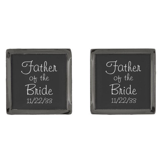 Black and White Father of the Bride Gunmetal Finish Cufflinks (Front)