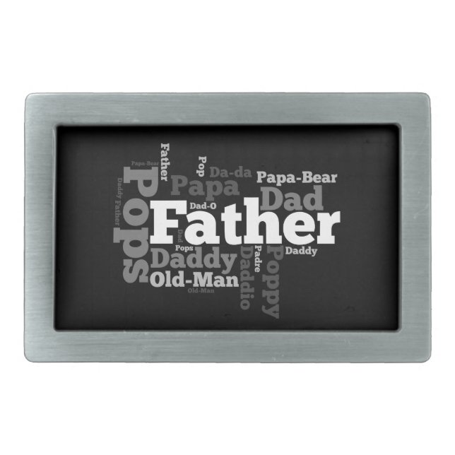 Black and White Father Word Collage Belt Buckle (Front)