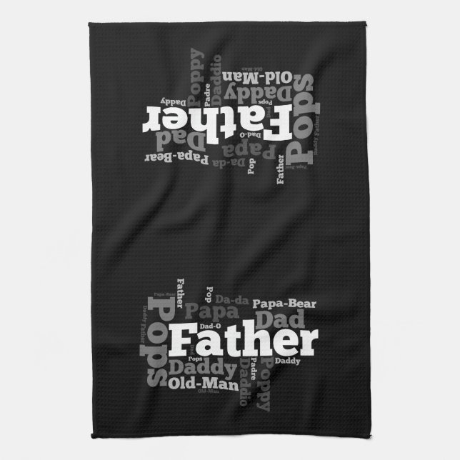 Black and White Father Word Collage Kitchen Towel (Vertical)