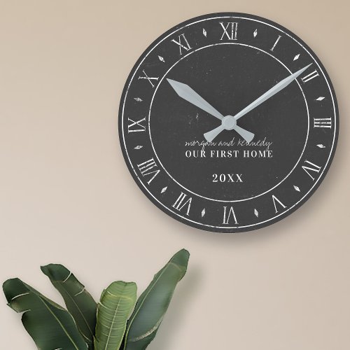 Black and White Faux Chalkboard First Home Clock