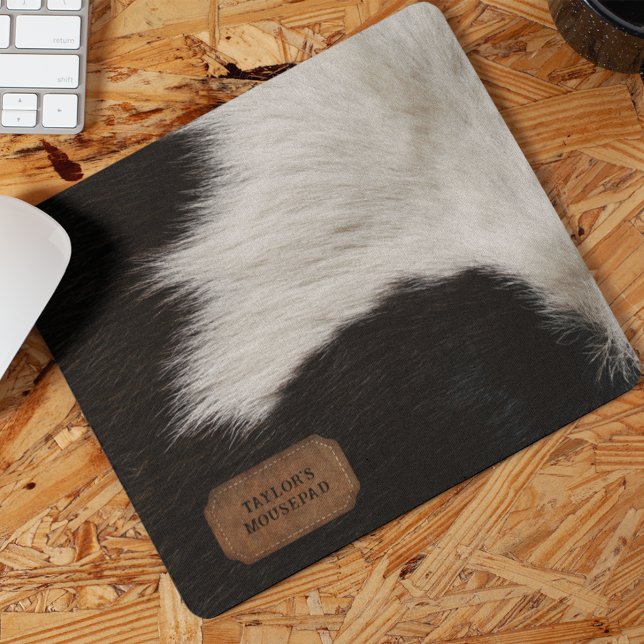 Black and White Faux Cow Fur and Leather  Mouse Pad (Creator Uploaded)