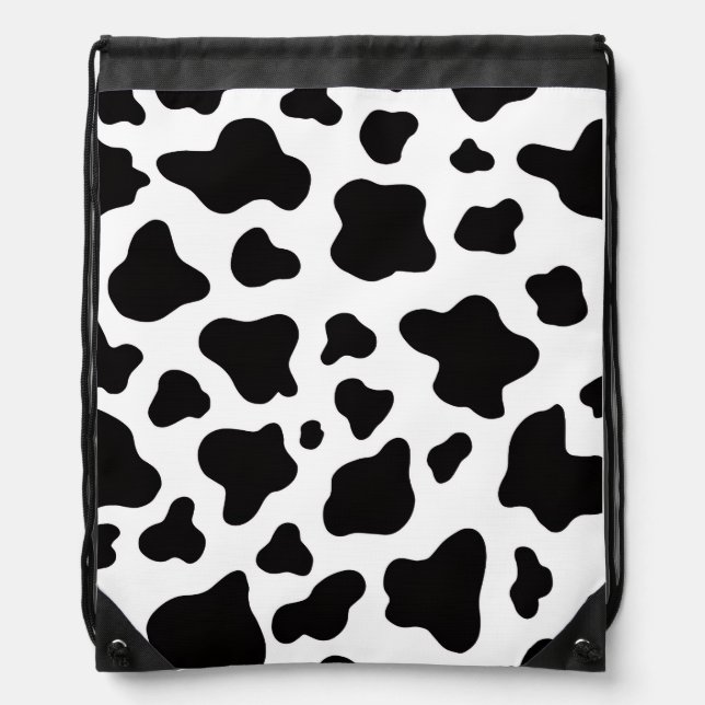 Black and white Faux Cowhide  Drawstring Bag (Front)