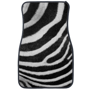 black and white faux fur stripes Zebra Print Car Floor Mat