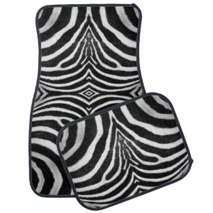 black and white faux fur stripes Zebra Print Car Floor Mat