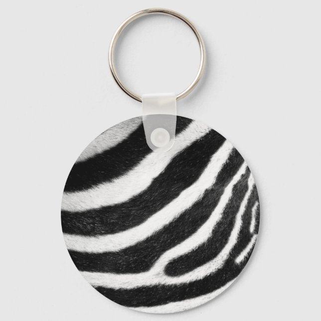 black and white faux fur stripes Zebra Print Keychain (Front)
