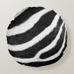 black and white faux fur stripes Zebra Print Round Pillow