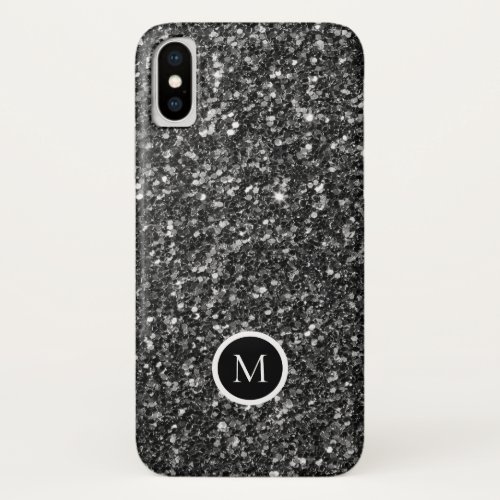 Black and white faux glitter pattern monogram iPhone XS case