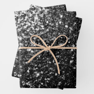 Black and White faux glitter sparkles Wrapping Paper Sheets