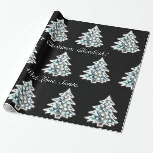 Black and White Faux Glow Christmas Tree Pattern Wrapping Paper