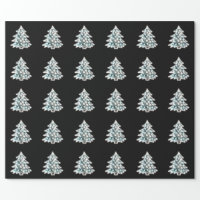 Elegant Black White Christmas Tree Pattern Gift Wrapping Paper