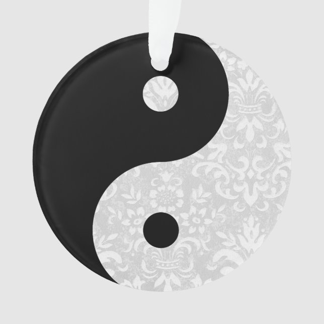 Black and White Faux Lace Yin Yang Ornament (Front)