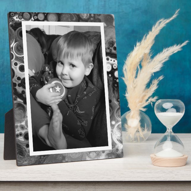 Black and White Faux Marble Photo  Plaque (Side)