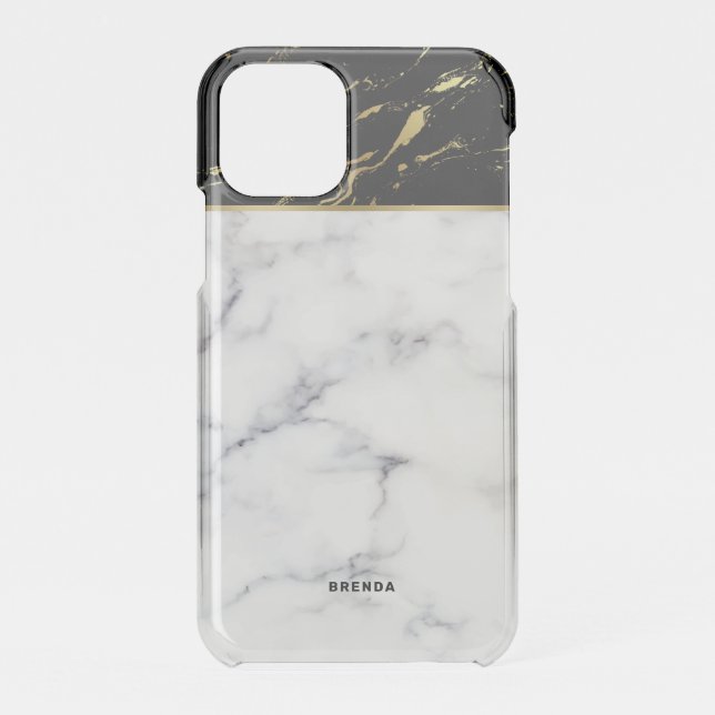 Black and white faux marble uncommon iPhone case (Back)