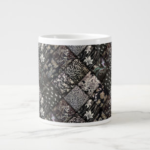 Black and White Faux Patchwork Quilting Giant Coffee Mug