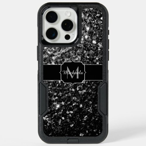 Black and White faux sparkles bling Monogram iPhone 15 Pro Max Case