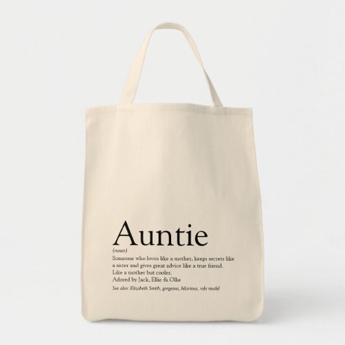 Black and White Favourite Aunt Auntie Definition  Tote Bag