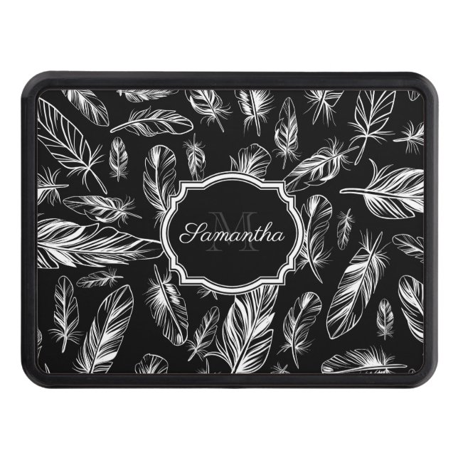 Black and White Feather Hitch Cover (Front)